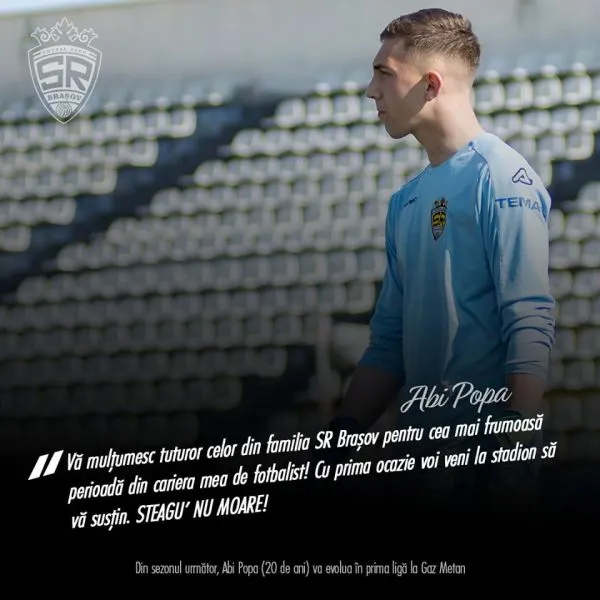 Portarul titular de la SR Brașov, transferat la Gaz Metan