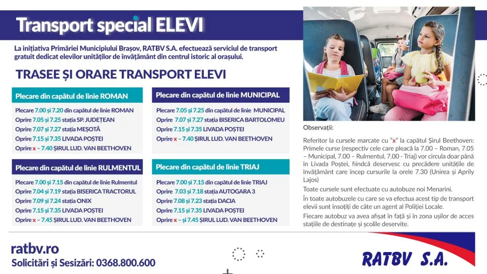 Traseele și orarele de circulație ale autobuzelor pentru transportul elevilor
