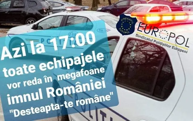 VIDEO Toate mașinile Poliției Române au difuzat, în același timp, la megafoane, "Deșteaptă-te române"!