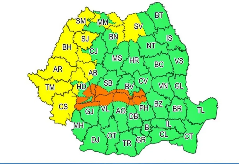 COD PORTOCALIU de intensificări ale vântului și ninsoare!