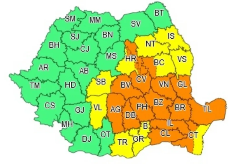 Codul galben de vreme severă s-a transformat în COD PORTOCALIU!