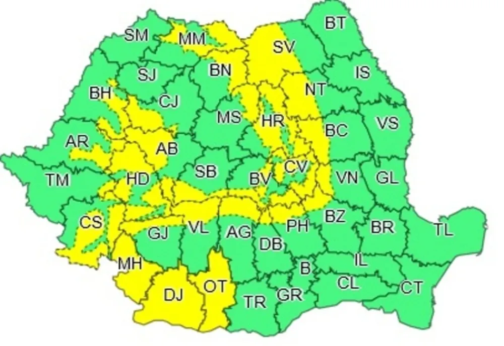 Atenționare COD GALBEN de vânt puternic până joi