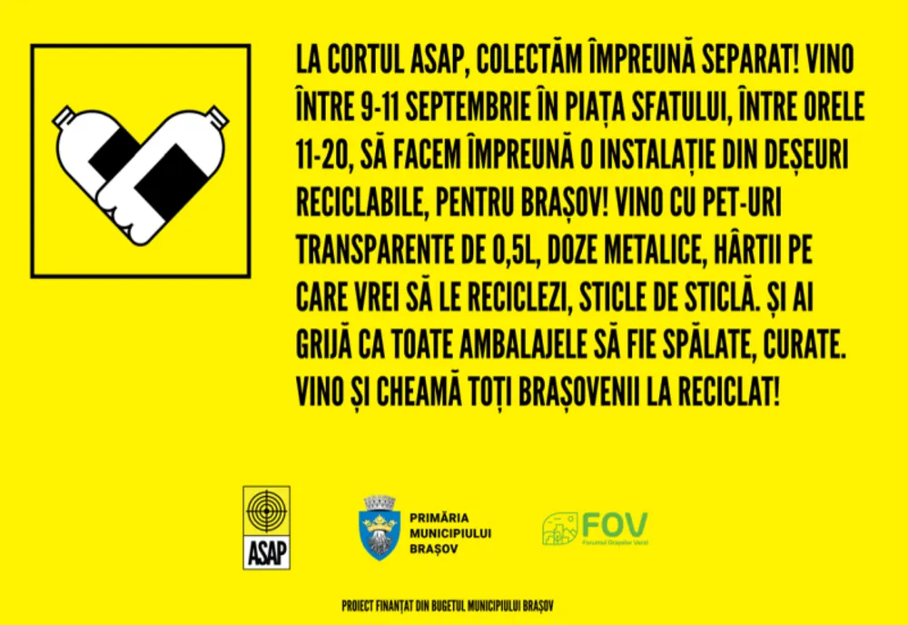 Mobilizare pentru reciclare în Brașov! Armata Selectării Atente a Plasticului, ASAP România, transformă deșeurile în artă, la Forumul Orașelor Verzi