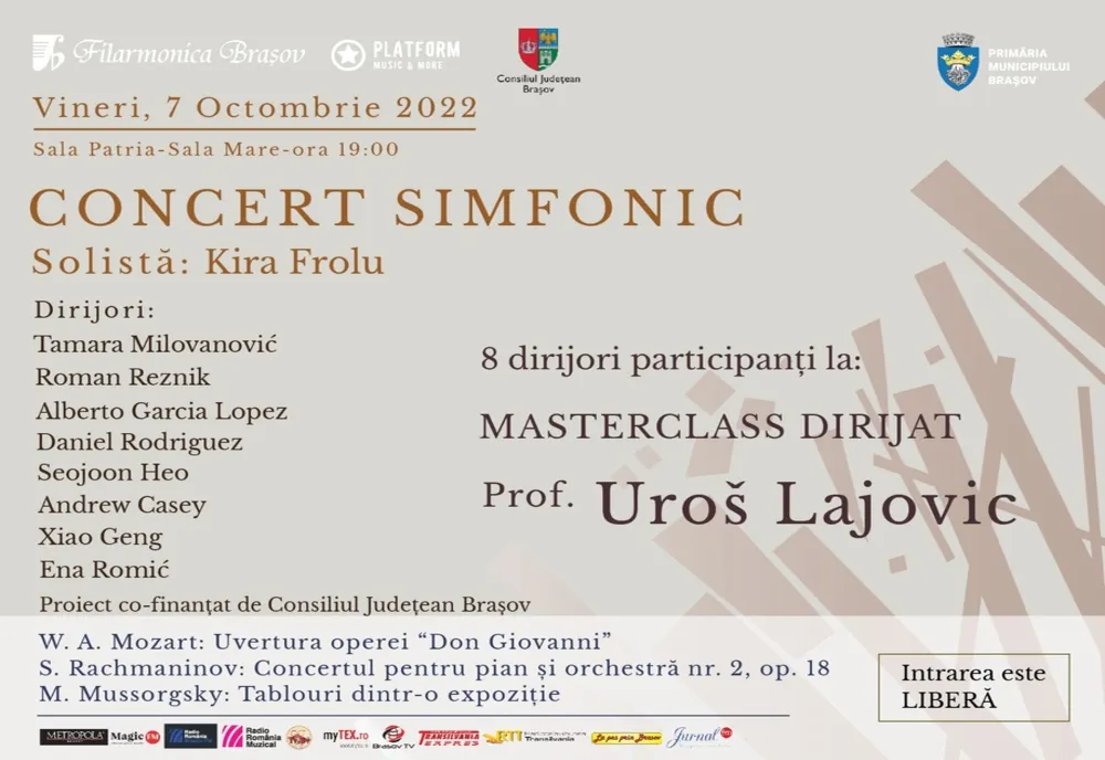 Concert gratuit cu 8 dirijori, vineri, la Filarmonica Brașov