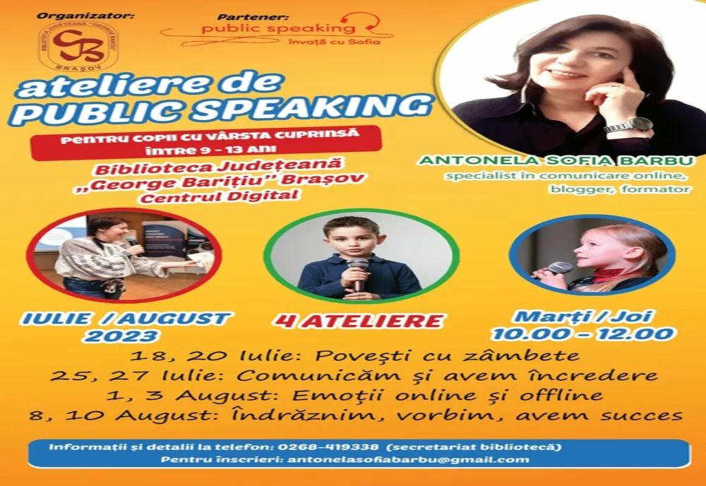 Ateliere de public speaking pentru copii, la Biblioteca Județeană Brașov