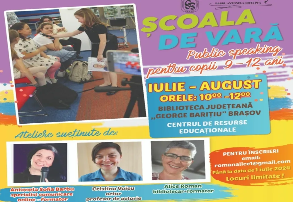 „Școala de vară de public speaking”, pentru copii, la Biblioteca Județeană!