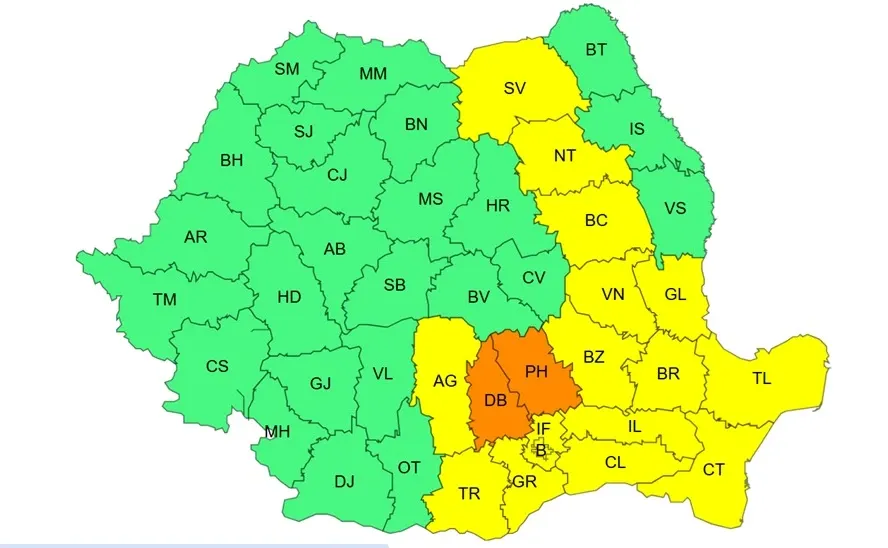 Furtuni violente în România. ANM a emis COD PORTOCALIU și COD GALBEN pentru mai multe județe