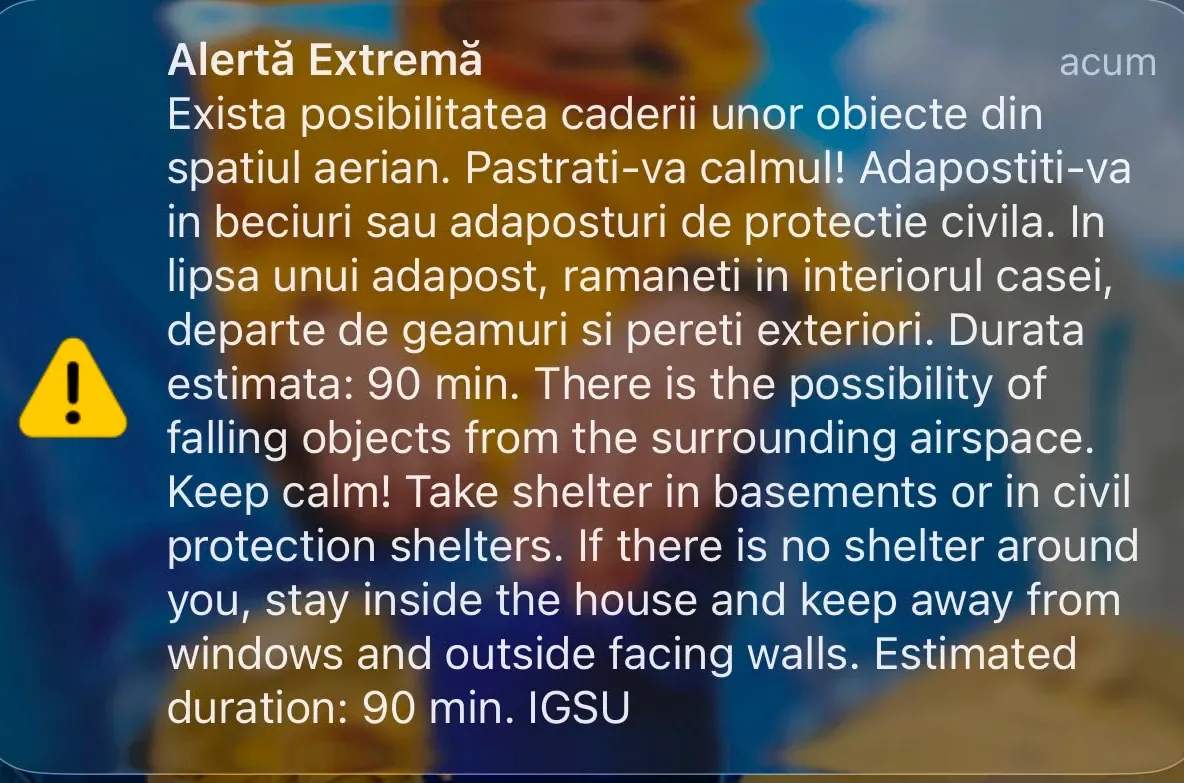 Al doilea RO-Alert în aceeași zi pentru locuitorii din Tulcea. Avertisment privind posibile obiecte căzute din aer