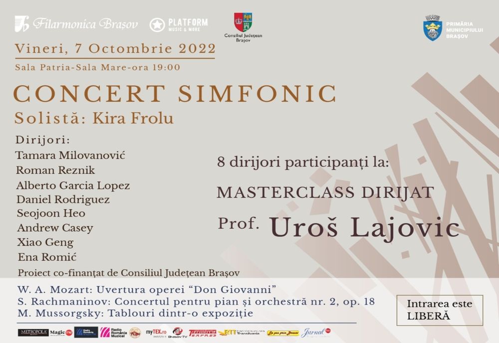 Concert gratuit cu 8 dirijori, vineri, la Filarmonica Brașov