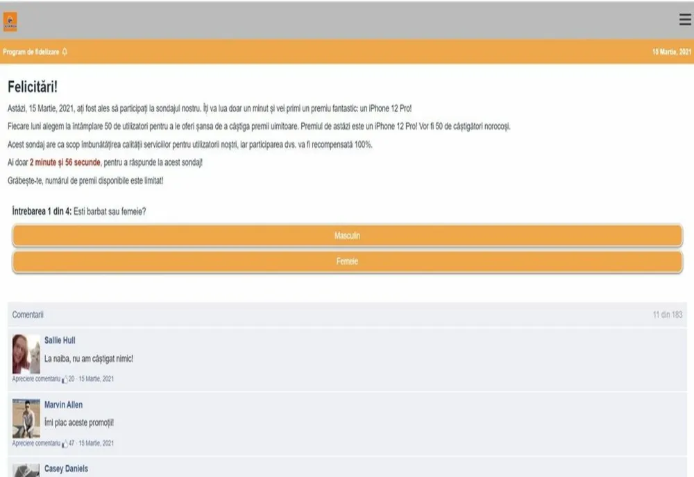 Imaginea companiei Dedeman, folosită de atacatori pentru a răspândi un atac de tip scam