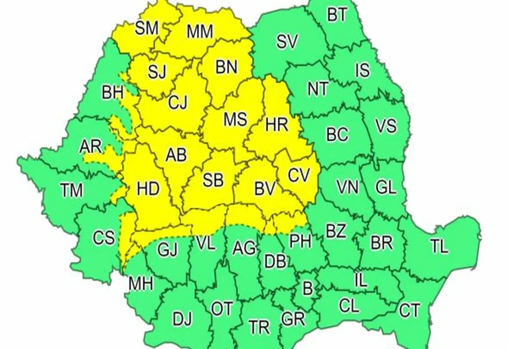 COD GALBEN de vreme rea în mai multe județe din țară