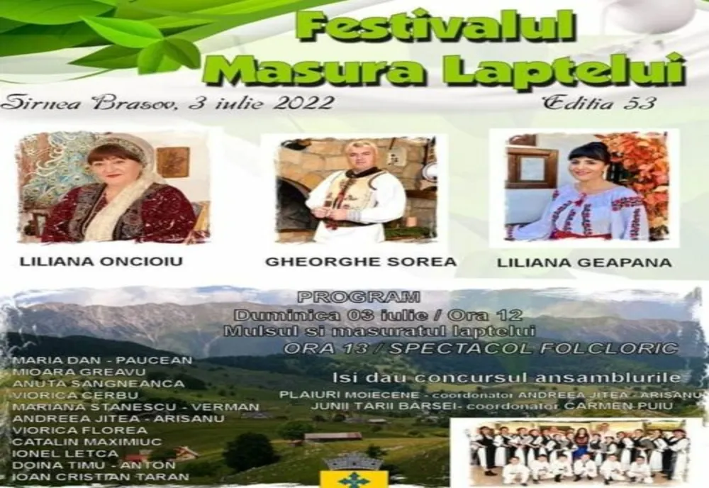 Cea de-a 53-a ediție a Festivalului Măsura Laptelui, duminică, la Șirnea