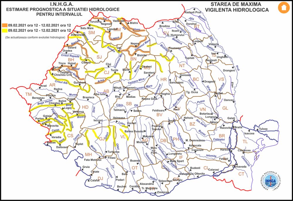 Avertizări de inundații în mai multe bazine hidrografice